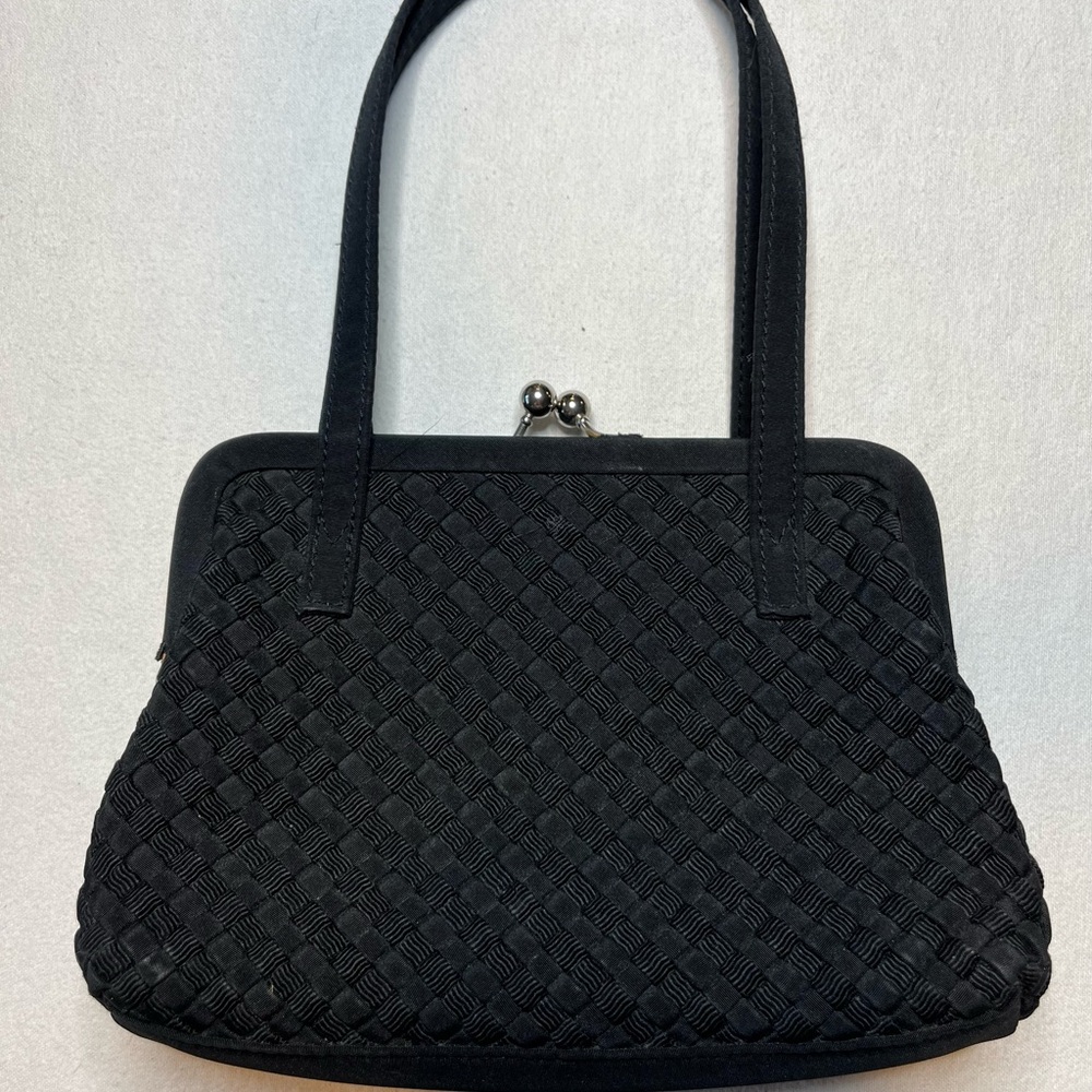 Liz Claiborne Small Black Woven Vintage Evening Purse - Picture 4 of 12